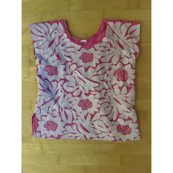 J. Marie Heavily Bird Sleeveless Pink White Embroidered Top Boutique L - Picture 1 of 3